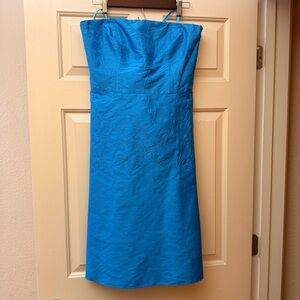 Ann Taylor Silk Strapless Blue Embroidered Women's Dress